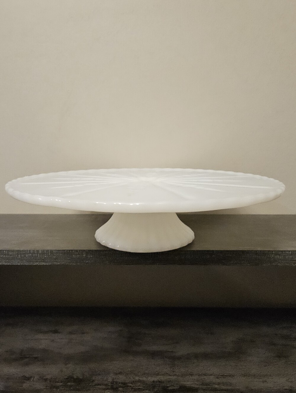 Vintage Anchor Hocking Starburst White Milk Glass Pedestal Cake Stand - Picture 3 of 10
